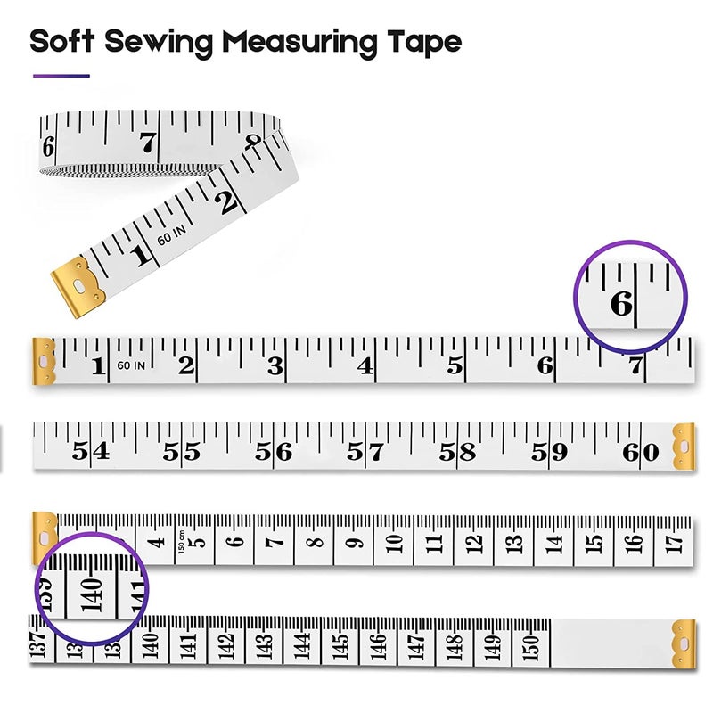 iBayam Tape Measure, Soft Ruler Measuring Tape for Body Weight Loss Fabric Sewing Tailor Cloth Vinyl Measurement Craft Supplies, 60-Inch Double Scale Ruler, 2-Pack, Pastel Pink, White - Image 2